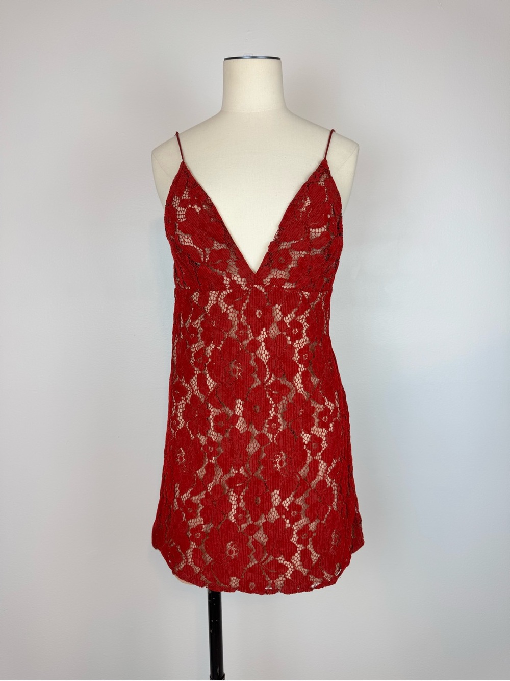 Free People All Lace Red Women Lined Romantic Mini Dress size 0